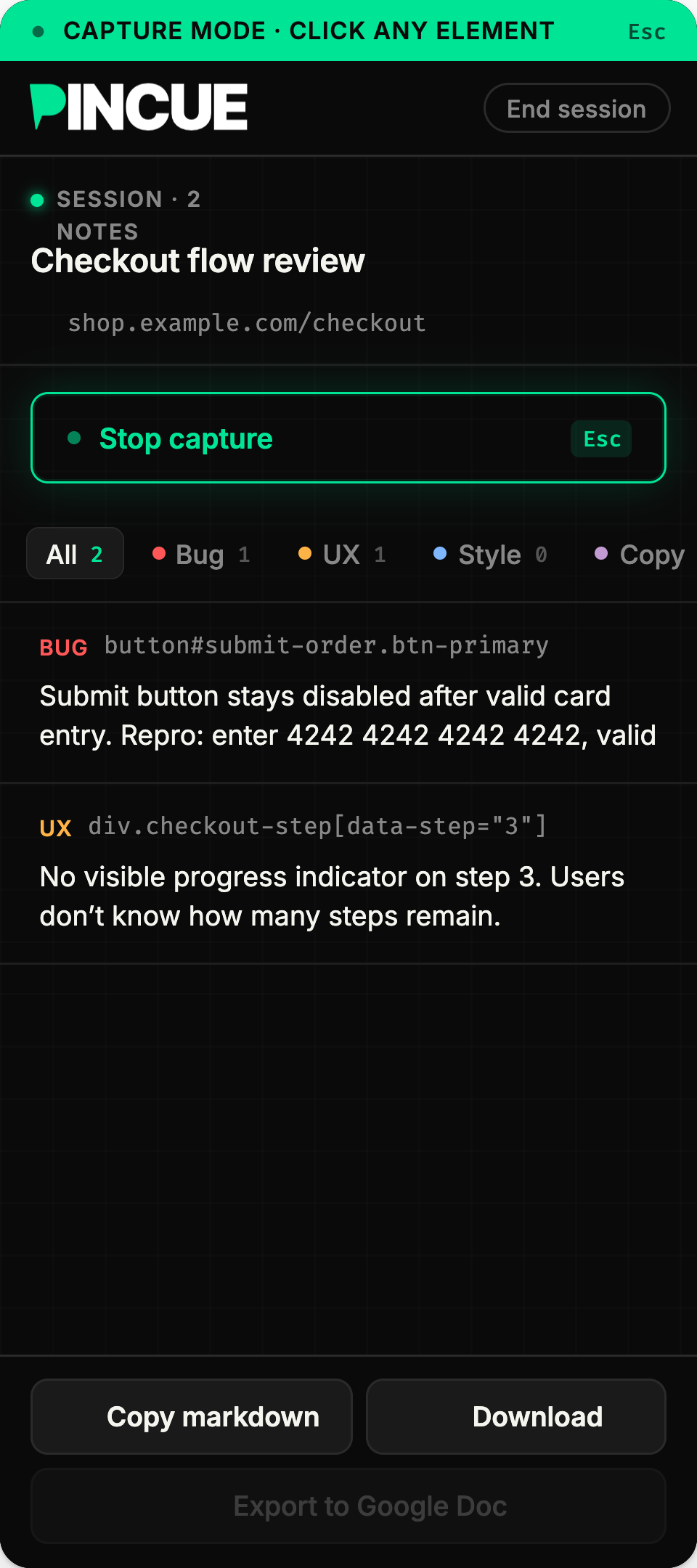 Capture mode active